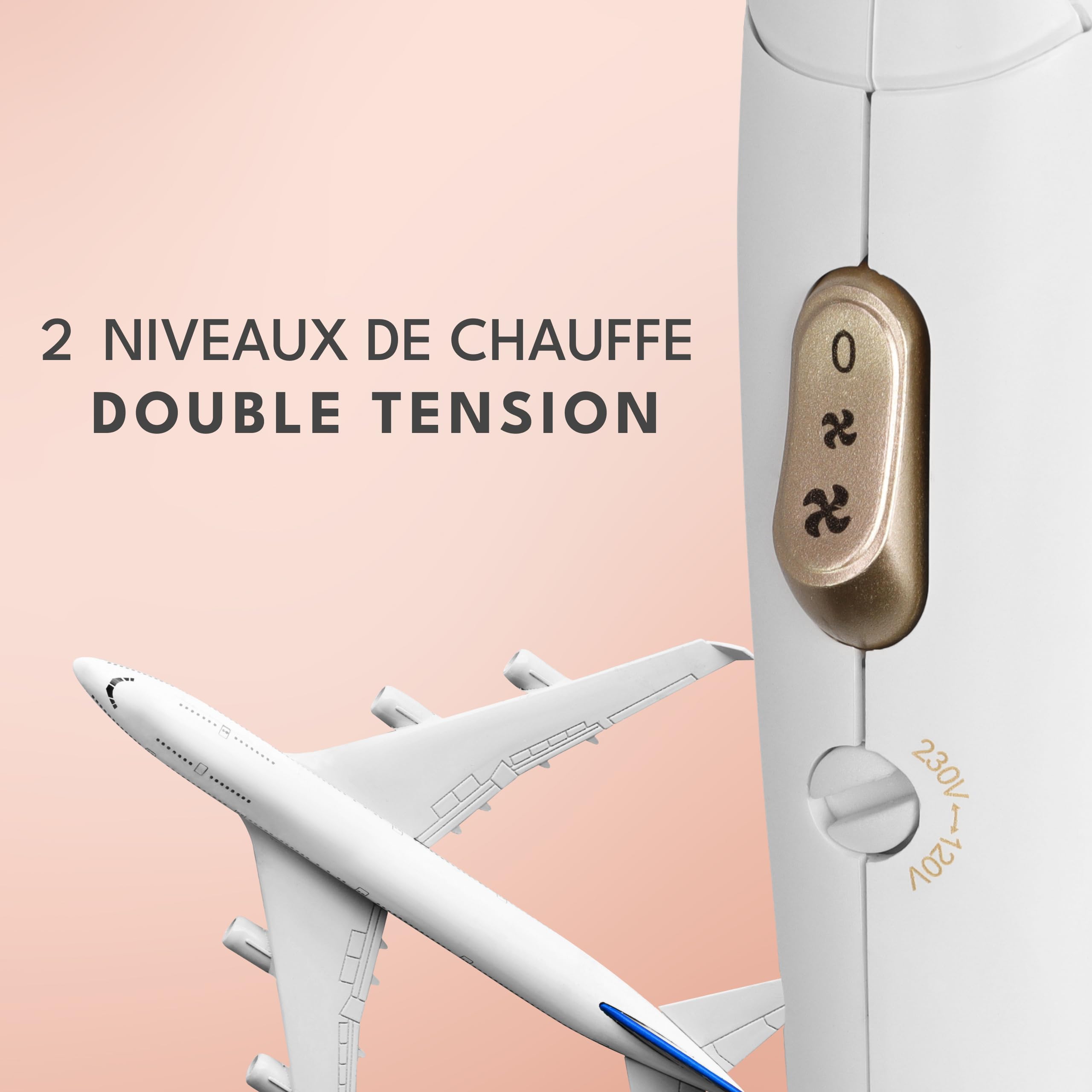 LEBENLANG Seche cheveux voyage pliable petit - 1000W & Double tension & Sac de voyage avec buse de coiffage inclus I Sèche cheveux ionique Hair dryer I Mini sechoir cheveux Séche cheveux leger