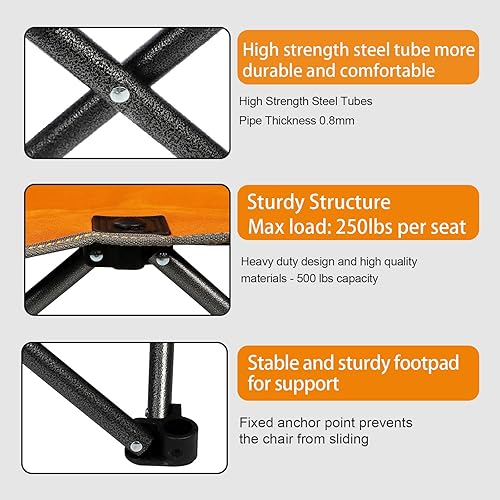 Miniatura 5 de Northroad Juego de 3 sillas de campamento al aire libre, silla de campamento acolchada plegable con 1 sofá, 2 sillas individuales, juego de