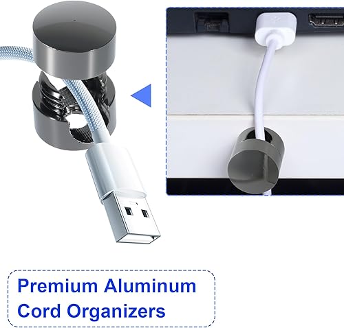 Miniatura 66 de 3 juegos de soportes de cargador para cables, soportes de anclaje de cable ajustables plateados, clips de cable de metal adhesivos, organizadores de