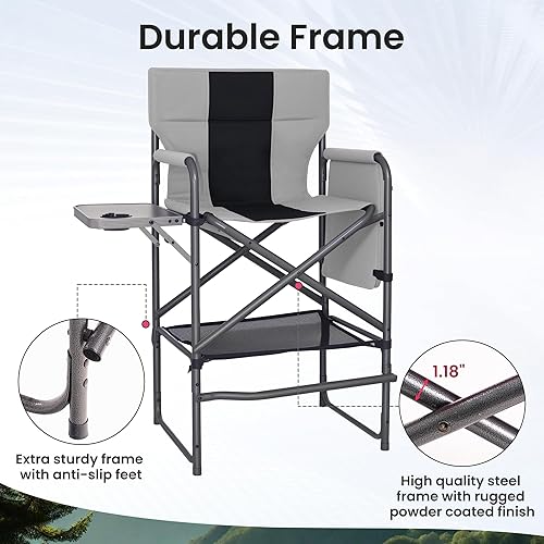 Miniatura 6 de Silla de director de altura de barra de 30 pulgadas, resistente de 400 libras con reposapiés desmontable y mesa auxiliar, silla plegable portátil