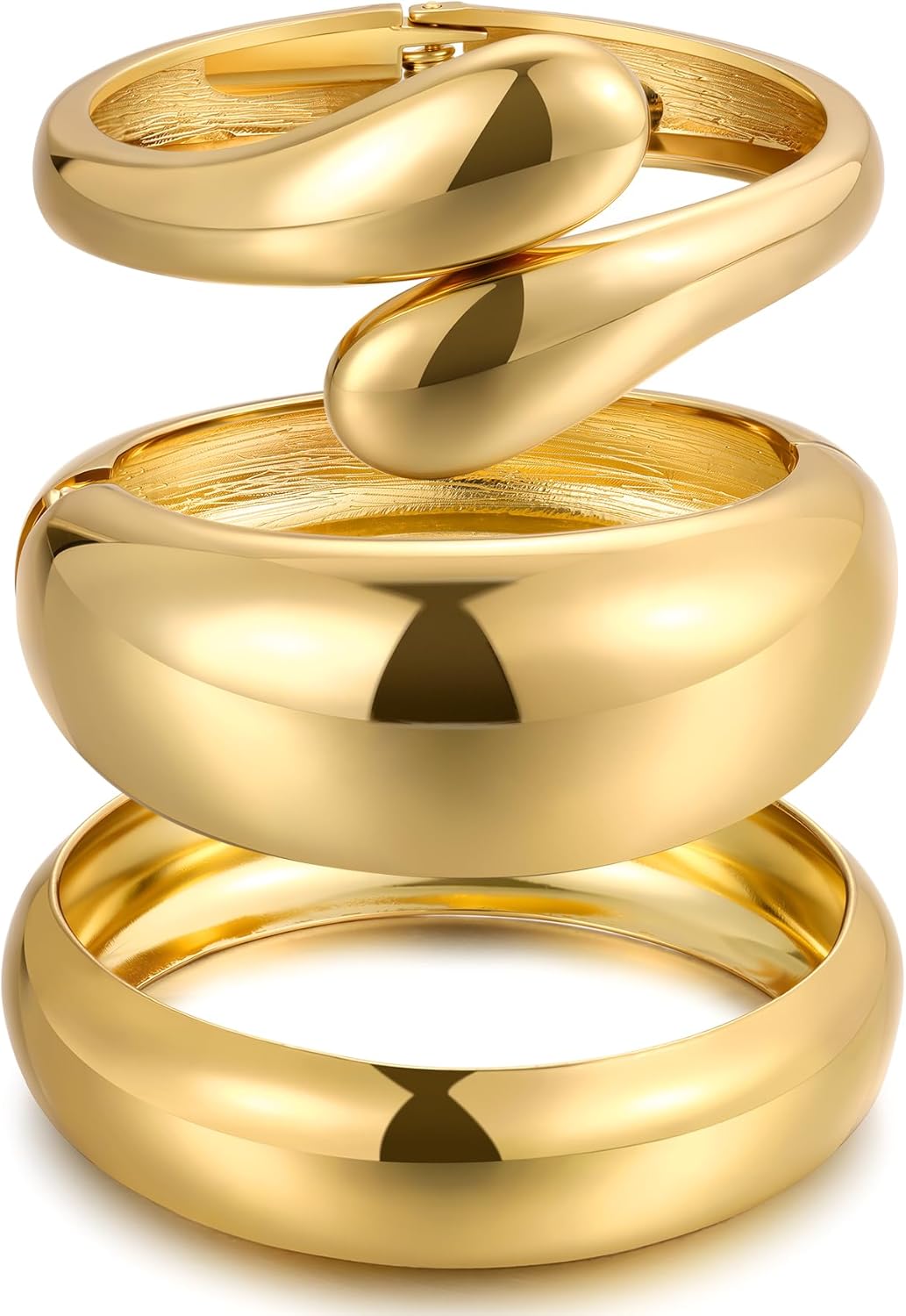 Chunky Gold Bangle Bracelets for Women, Dainty 14k Gold Plated Big Stackable Bangles Set, Trendy Statement Cuff Bracelet Stack Fashion Jewelry Christmas Gifts