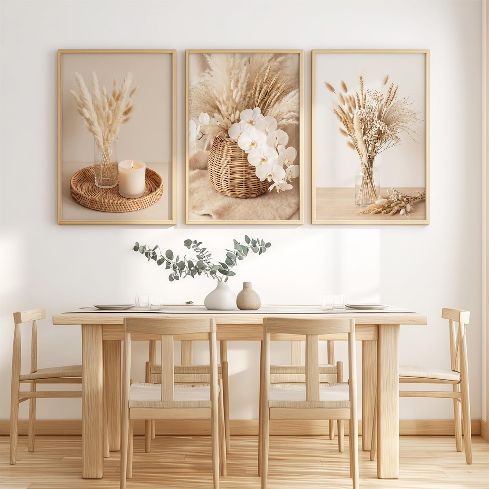 Generisch 3-teiliges Wandbild Leinwand Set 50 x 70 cm, Ohne Rahmen Triptychon Ästhetische Kunstdrucke Stillleben Fotografie für Wohnzimmer & Schlafzimmer, Trockenblume Weizenähre
