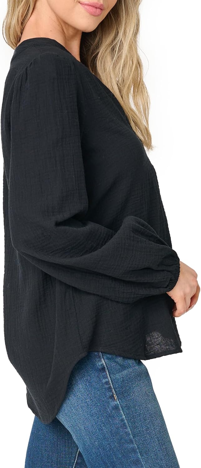 GIBSONLOOK Meadow Bracelet Sleeve V-Neck Gauze Top Long Sleeve Blouse Sizes Vary - Image 3