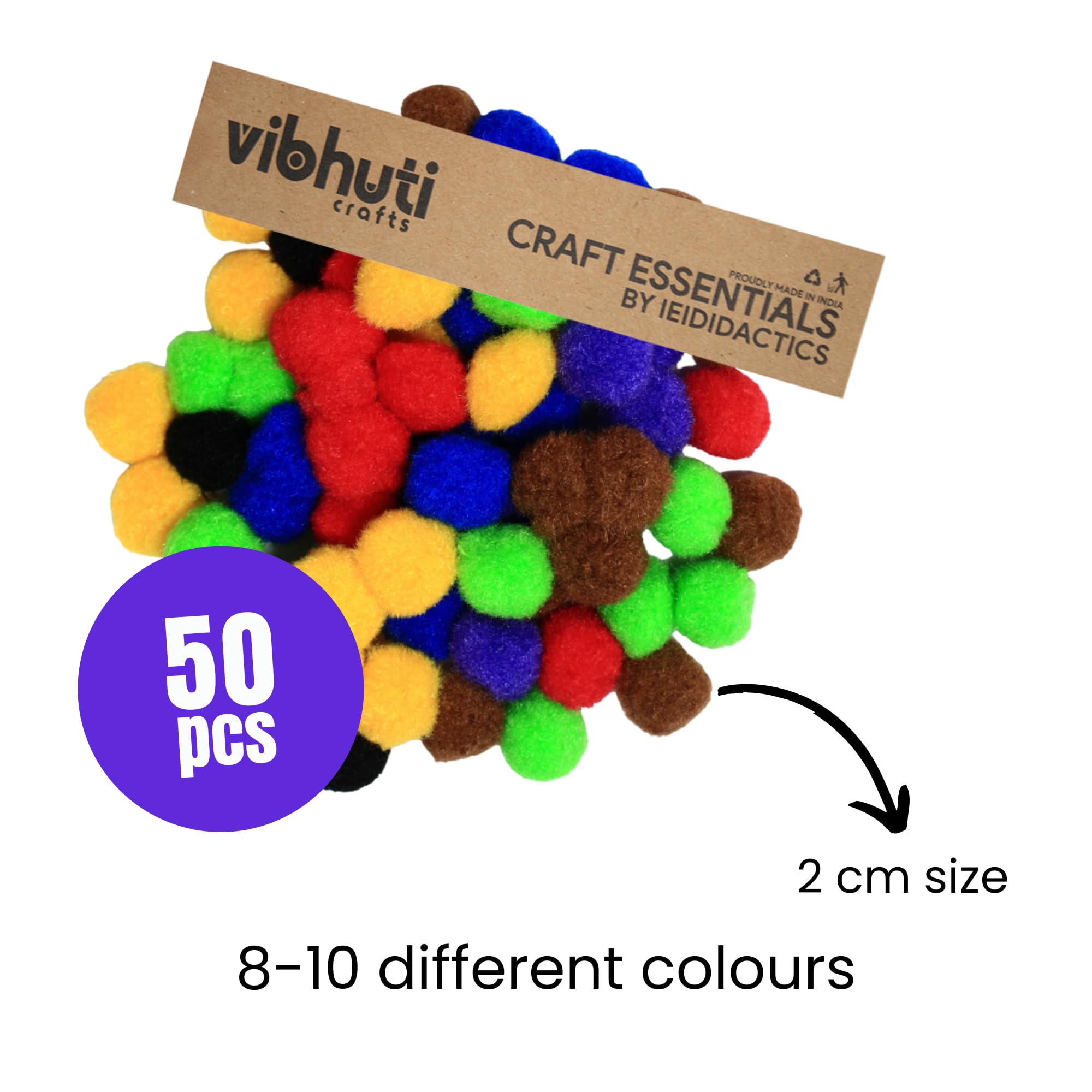 IEIDidactics Vibhuti Crafts 3-in-1 Craft Bundle | 50 Pipe Cleaners, 50 Pompoms, 50 Googly Eyes - Creative Supplies for DIY Projects and Art Activities 2