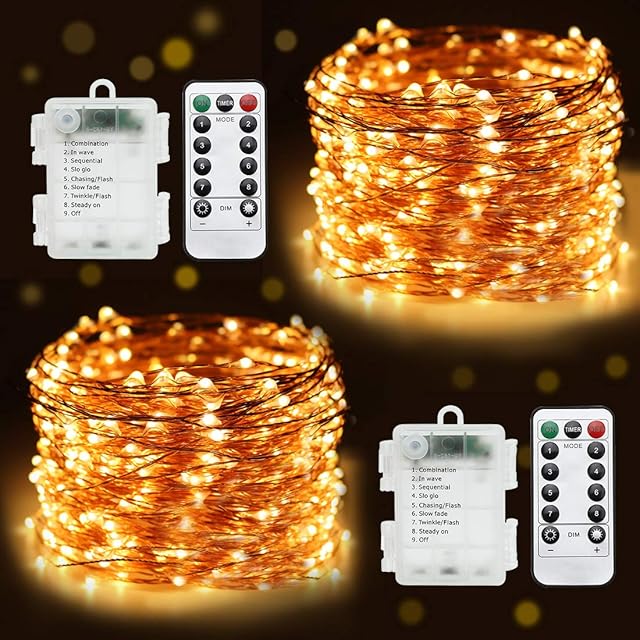 JAMIEWIN 2 Pack Battery Operated Twinkle Lights 100 LEDs Christmas Fairy Lights 33ft 8 Modes String Lights for Party Xmas Decorations Outdoor Indoor