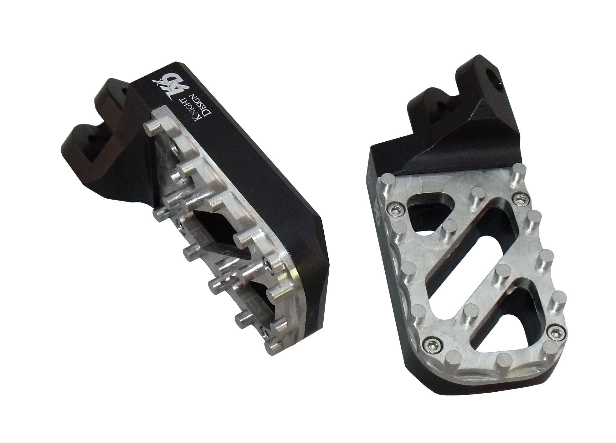 Knight DesignLowered Wide Foot Peg Pair for Suzuki DR-Z400 and DR-Z400E models, 1-1/2 inch lower than stock, Black base with Trakker tread