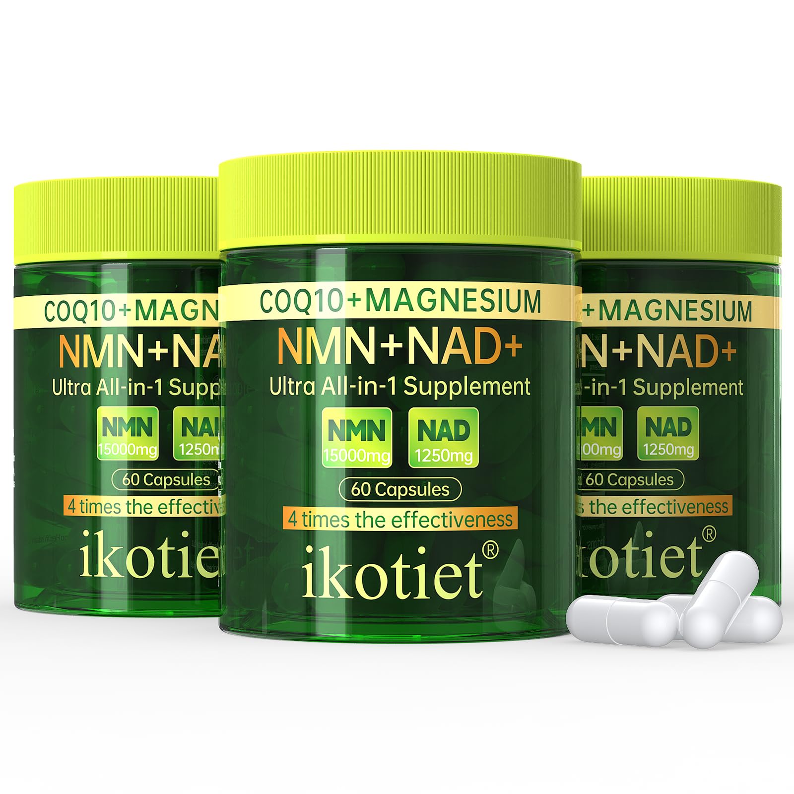 Liposomal NAD+ Supplement with CoQ10 and Magnesium - Dual Action NMN+NAD+ Formula - Supports Cellular Energy Anti-aging Brain Function - 30 Day Supply 60 Capsules - Third-Party Tested - 3 Pack 60 Count (Pack of 3)