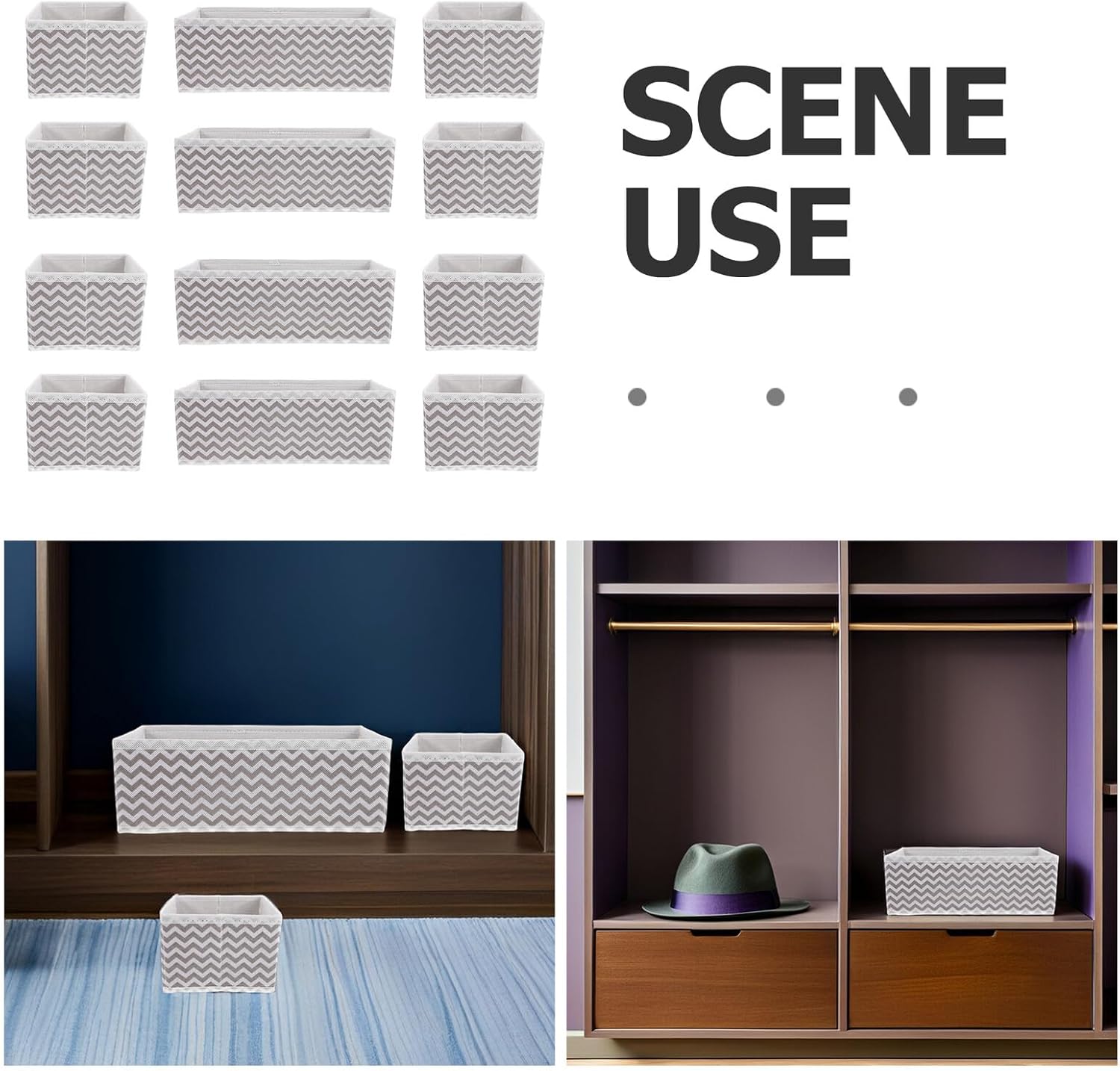 MAGICLULU 12pcs Underwear Organizer and Socks Drawer Organizer Set, Non-woven Foldable Clothes Storage Boxes Wave Pattern, Wardrobe and Dresser Storage for Closet Organization