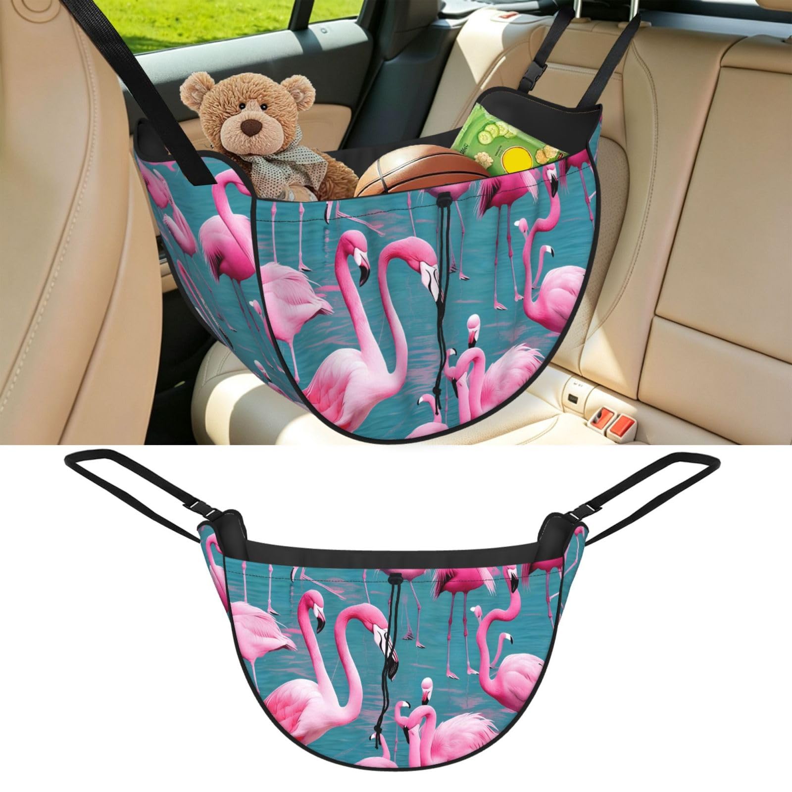 Cntdbu Black A Flock Of Flamingos Car Seat Organizer-Backseat Storage Bag For Travel
