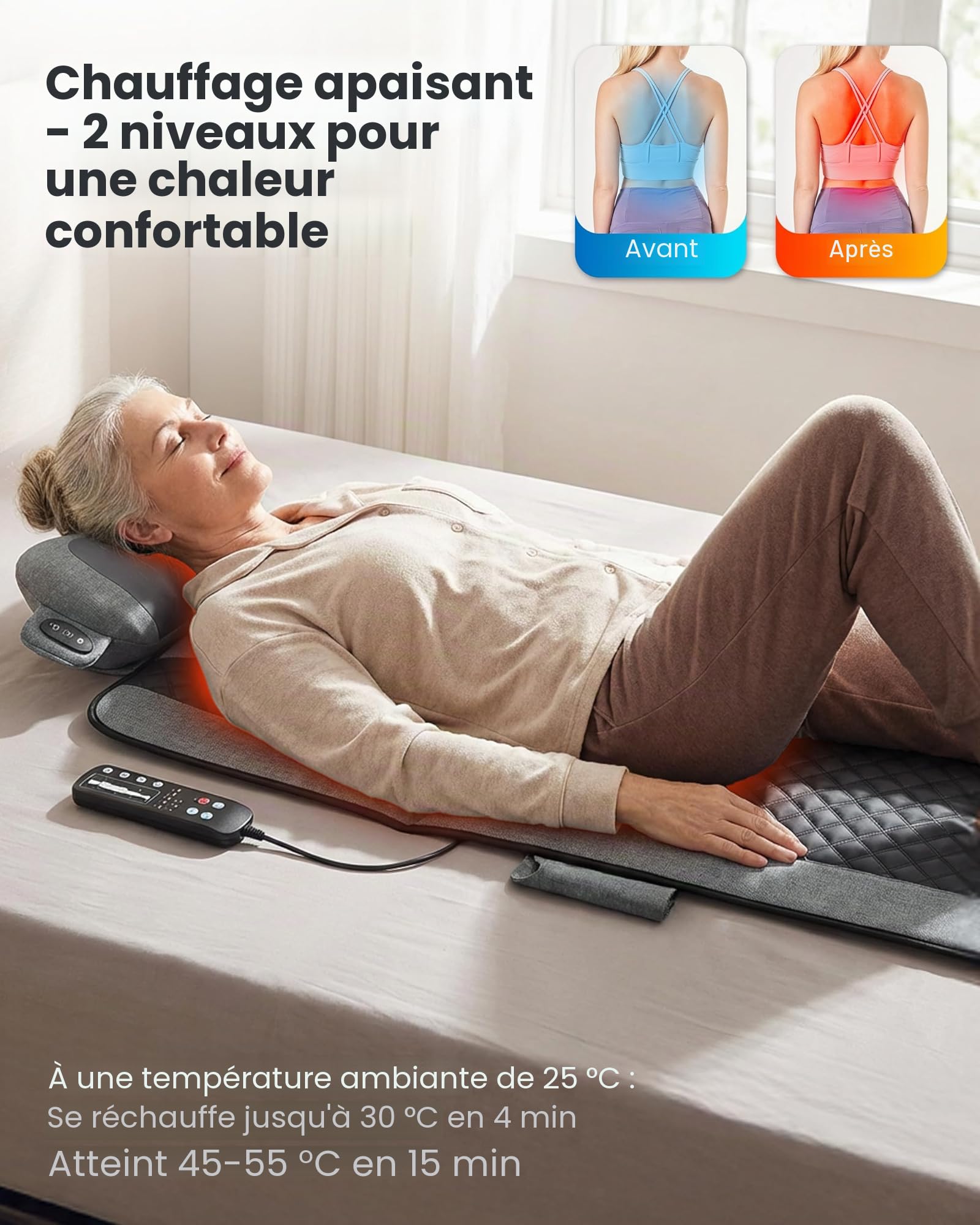 COMFIER Tapis de massage chauffant, surmatelas de massage à 10 moteurs avec appareil de massage Shiatsu pour la nuque, pour le dos, les jambes et la nuque, 160 x 56 cm, cadeau pour maman et papa