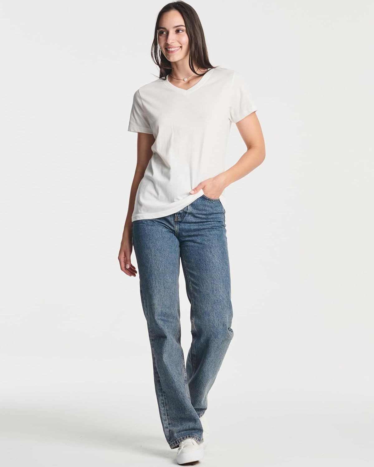 Real Essentials 4 Pack: Women's Classic-Fit Cotton Short-Sleeve V-Neck T-Shirt (Available in Plus Size) - Image 5