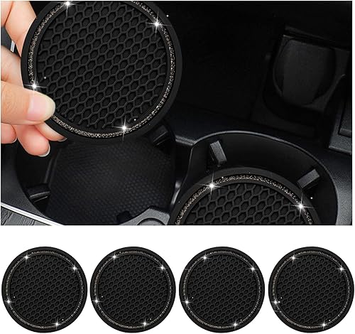 4 posavasos brillantes para automóvil, 2.75 pulgadas, con diamantes de imitación de cristal, tapete antideslizante y duradero para taza de bebida