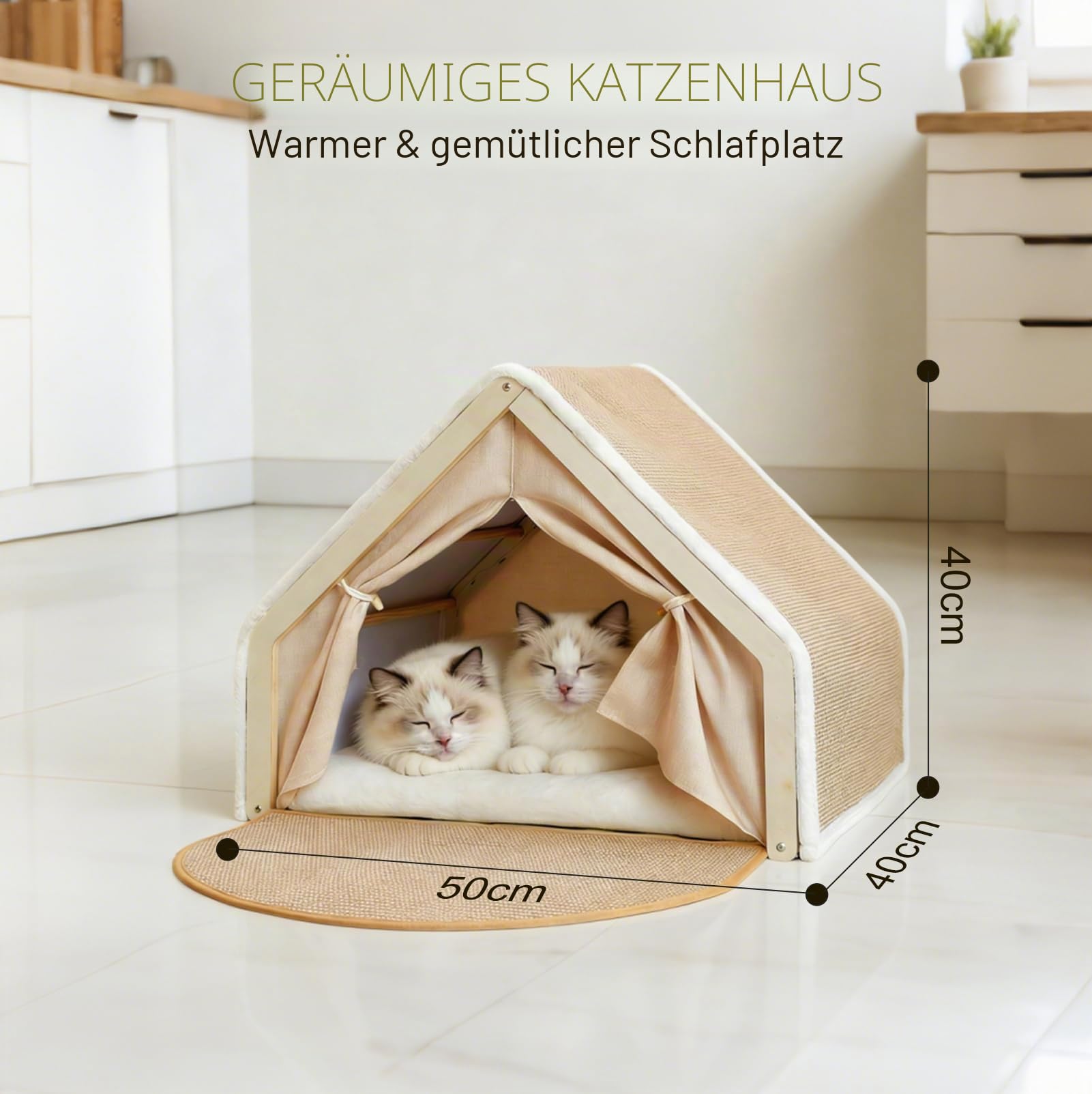 2-in-1 Katzenhaus Mit Kratzbrett Aus Holz, Katzenzelt Indoor