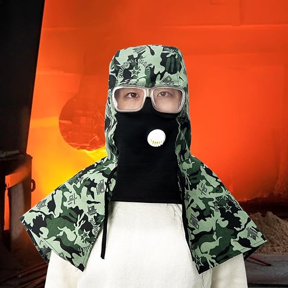 Sand Blasting Hood, Denim with Breathing Valve and Resin Lens, Dustproof Shawl Cover for Welding and Industrial Work