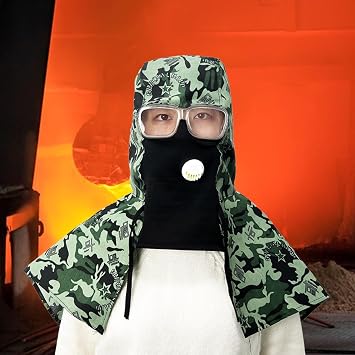 Sand Blasting Hood, Denim with Breathing Valve and Resin Lens, Dustproof Shawl Cover for Welding and Industrial Work