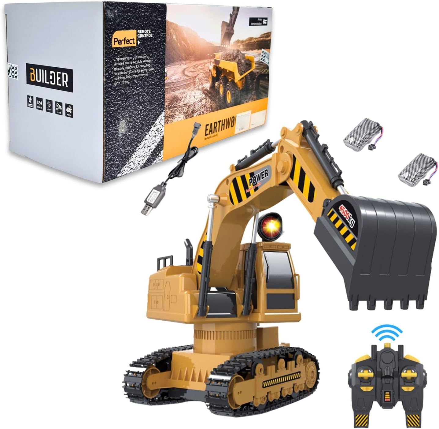 KidwalaRemote Control Excavator Toy with Battery Sand Digger Shovel Construction Vehicle, 360 Body Spin Toys For Boys, Excavator Truck