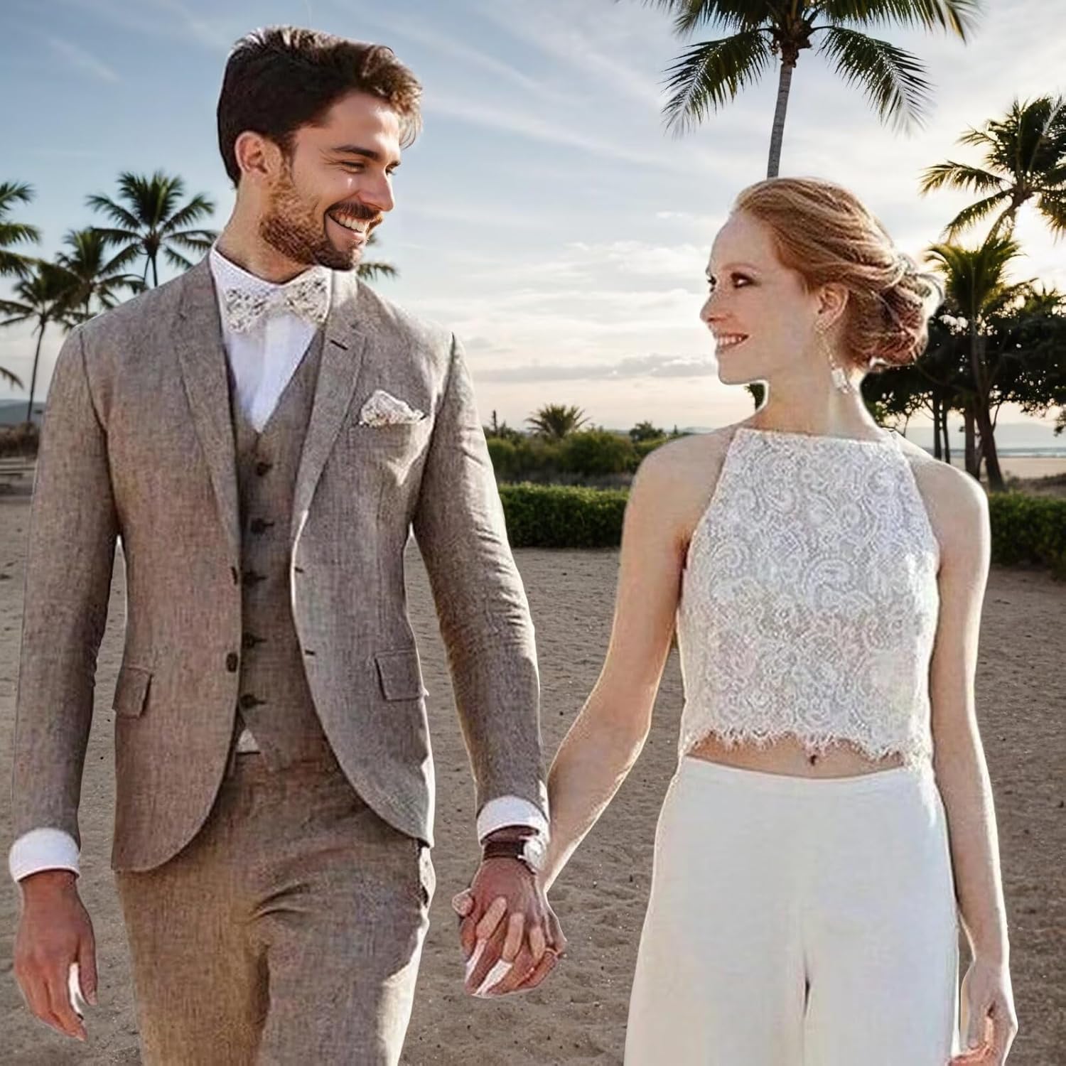 Linen Suits for Men 3 Piece Slim Fit Summer Mens Suit Casual Formal Business Wedding Prom Tuxedo Set