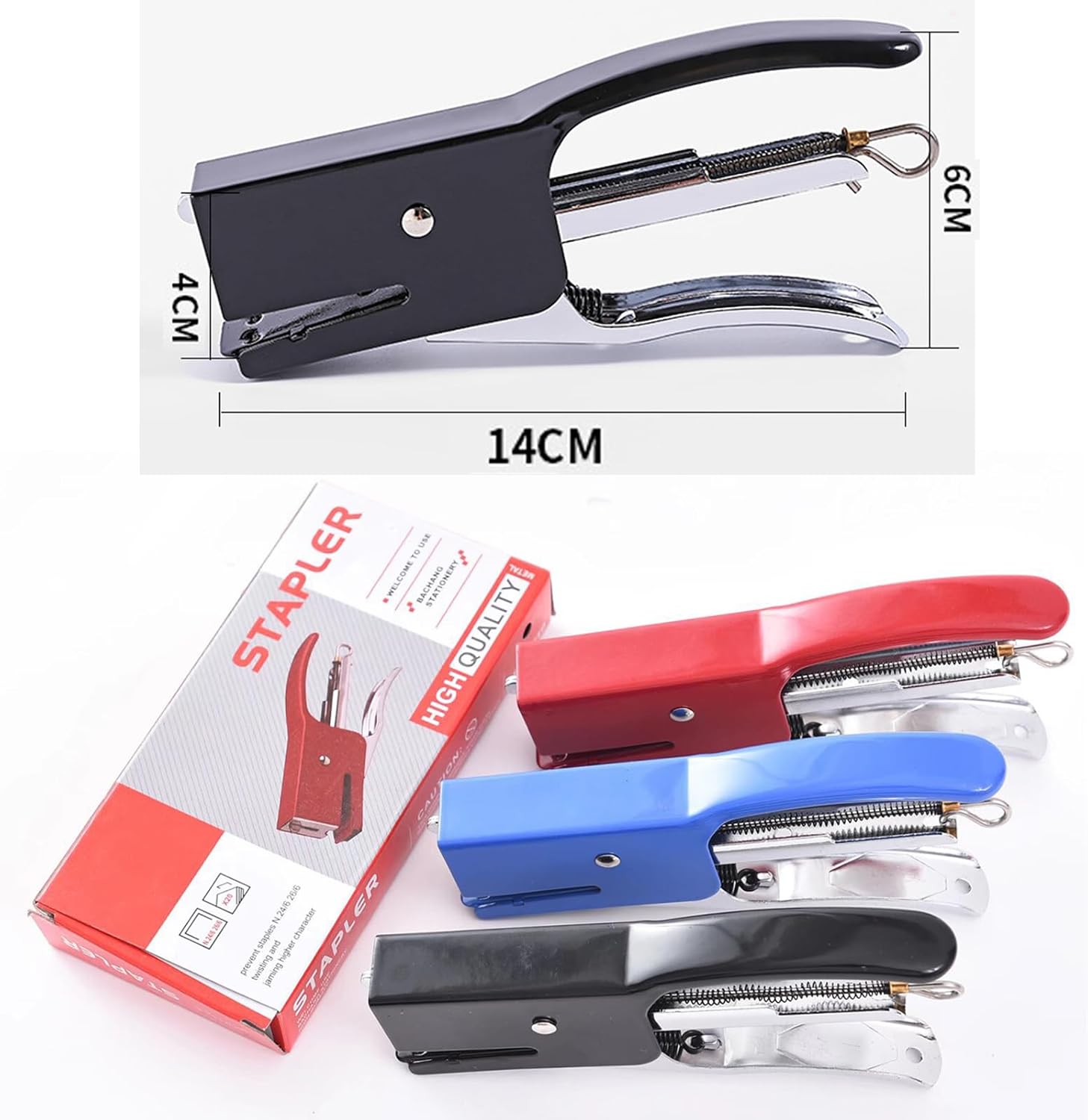Heavy-Duty Handheld Plier Stapler with 1000 Standard 1/4" Staples, All-Metal Ergonomic Easy Grip Stapler, Smooth Jam-Free for Office, School, Home, Classroom Supplies, Documents, Receipts – Blue