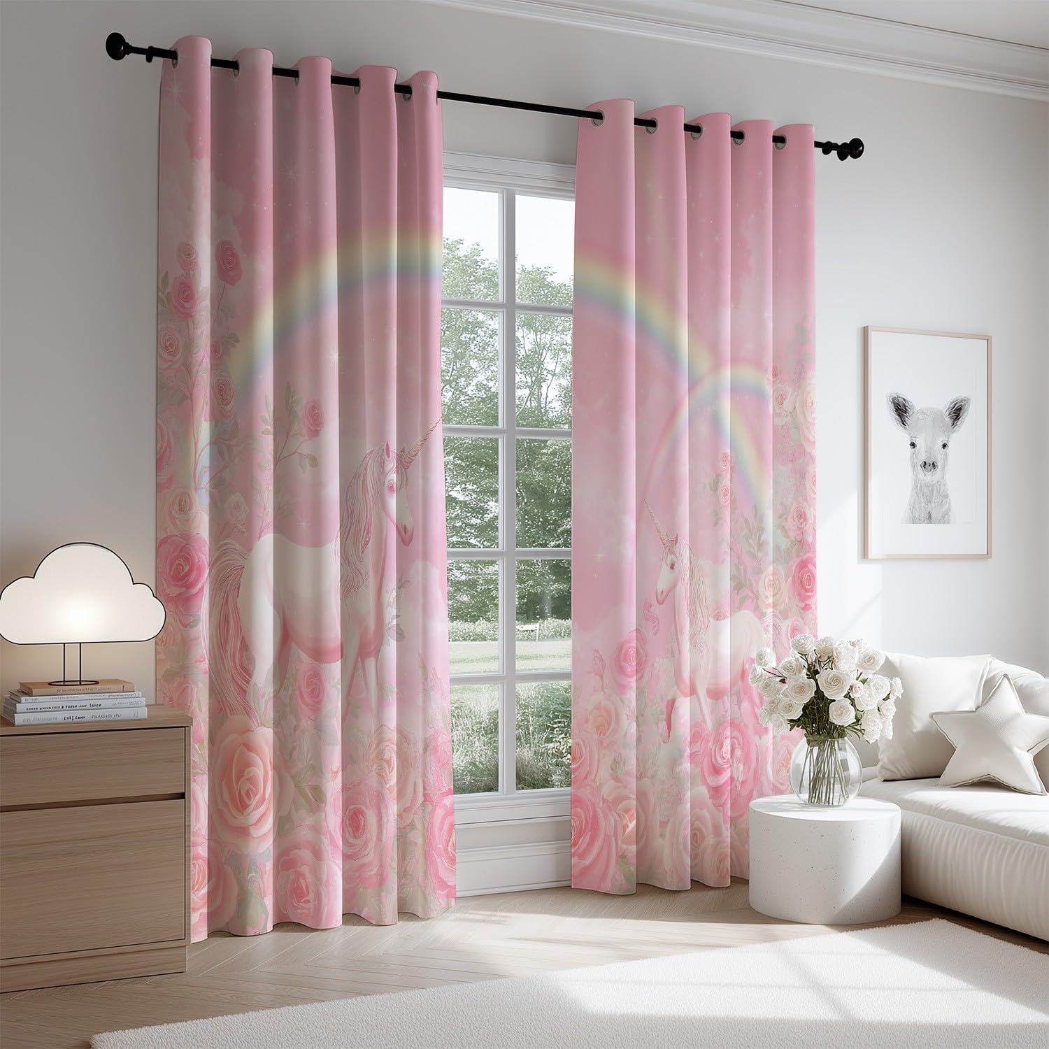 Générique Rideau Occultant Rêveur Animal Licorne - Lot de 2 Rideaux Opaque Rideaux à des Œillets Décoratifs Motif 200 x 240 CM pour la Chambre Le Salon et la Chambre d’Enfant Rose