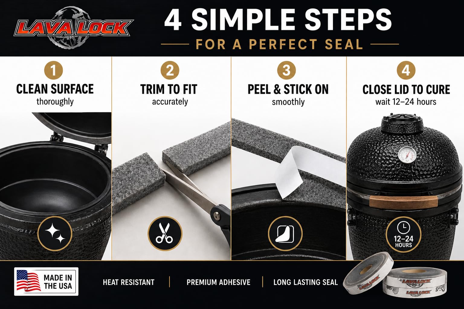 LavaLock Nomex Kit de joints de rechange haute température pour couvercle en céramique Lg XL Big Green Egg