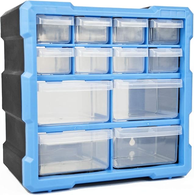 TekBox DIY Tool Bits Storage Organiser Unit - Workshop Parts Craft Box Cabinet (12 Drawer)