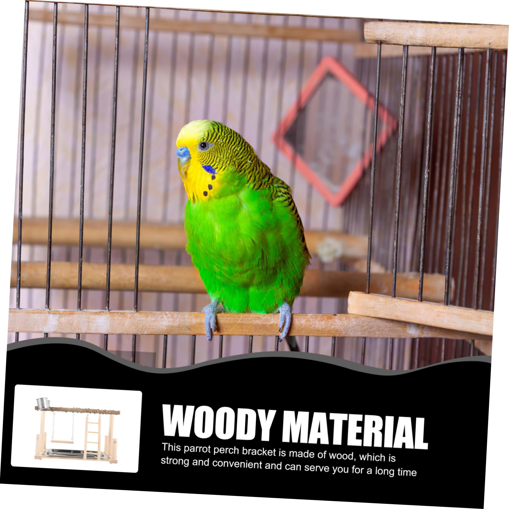 Supporto in Legno Per Uccelli Parco Giochi Per Pappagalli Scala e Altalena Ciotola Per Cibo Base Stabile Per Addestramento e Intrattenimento