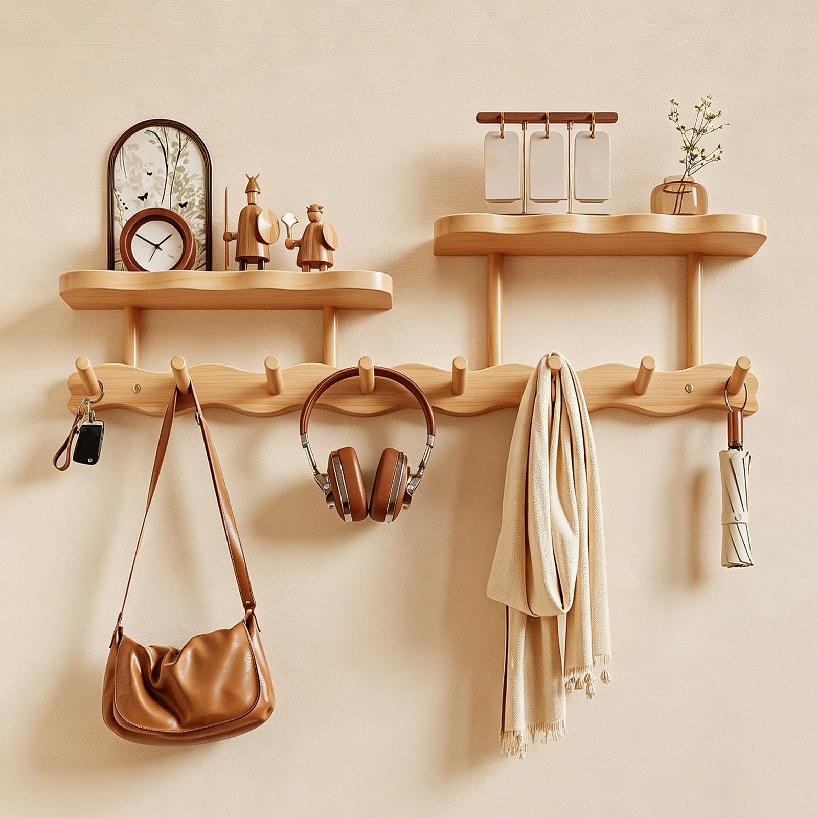 Ltsrll Wood En Wall Entryway Coat Rack Hooks With Shelves