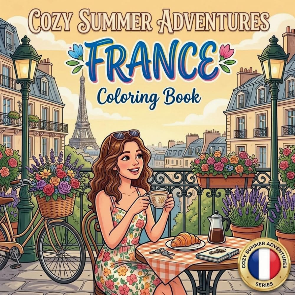 Cozy Summer Adventures: France Coloring Book: Bold and Easy French Summer Scenes Featuring Paris Cafés, Lavender Fields, Seaside Villages, Bakeries, ... Relaxing Vacation Vibes for Adults and Teens