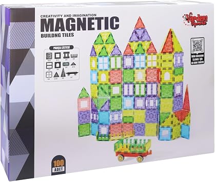 Solira Store - 100 Parça 7,5 cm Manyetik Yapı Blokları Seti – Arabalı, Güçlü Mıknatıslı, STEM Eğitici Renkli Oyuncak
