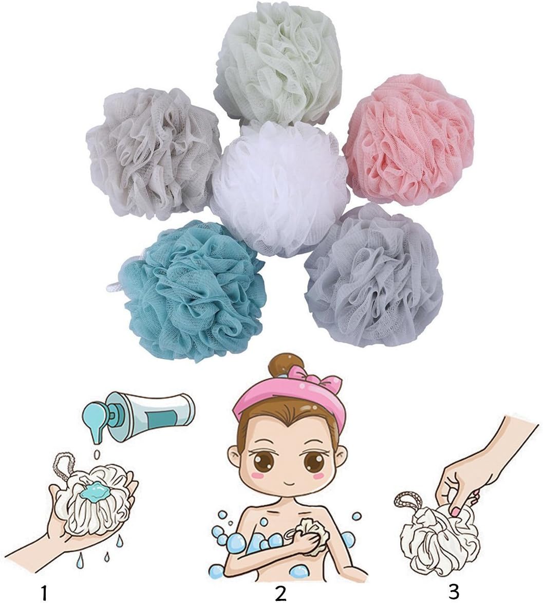 Mesh Poufs (60g/pcs) Bath and Shower Sponge Loofahs Exfoliating Mesh Puff - Great for Body Wash Pack of 6: Beauty