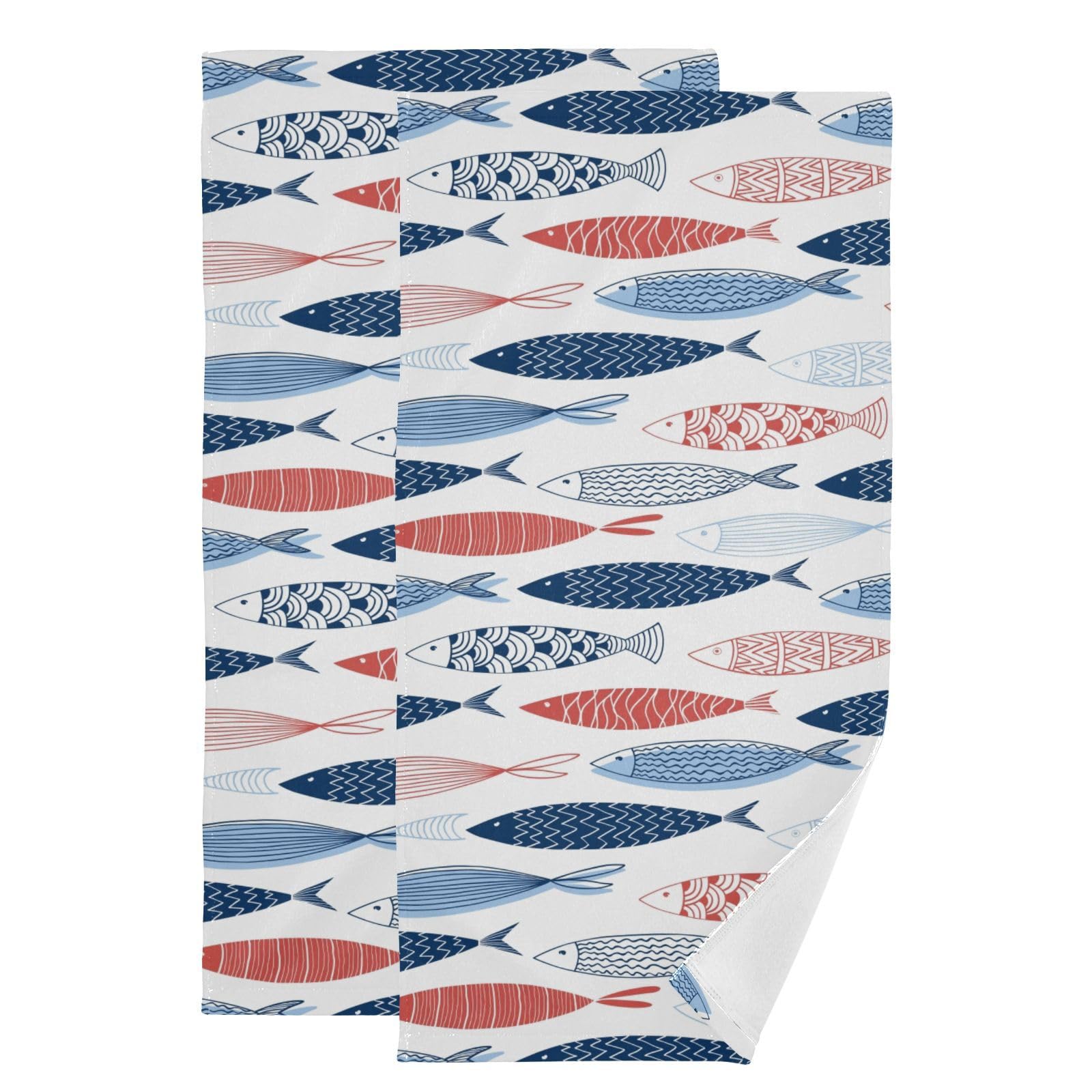 KENADVI Colorful Fish Hand Towels Set of 2 Soft Vintage Nautical Beach Themed Abstract Fishes Bath Fingertip Towels Decorative Hand Towels for