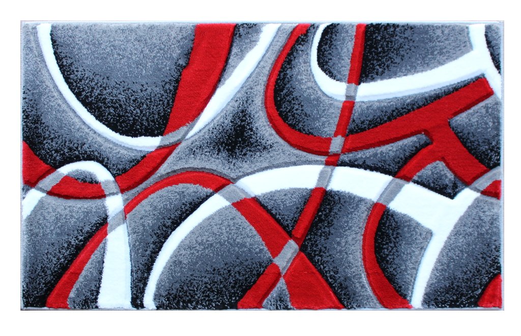 Masada Rugs, Sophia Collection Hand Carved Area Rug Modern Contemporary Red White Grey Black (2 Feet X 3 Feet 4 Inch) Mat