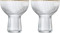 Vista 3 de Copas acanaladas de Margarita, Martini y Champagne con borde dorado – Juego de 2 – Copa de lujo soplada a mano – Fiesta grande, elegante diseño