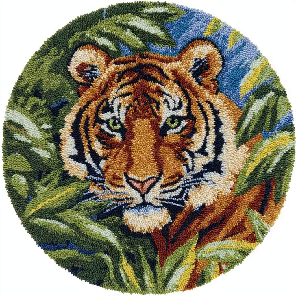 Round Latch Hook Rug Kits Tiger For Adults And Starter 50*50Cm