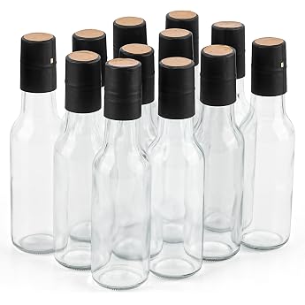 Winter Shore 150ml Small Glass Bottles for Filling with Lids & Shrink Capsules Pack of 12 - Reusable Shot Bottles - Empty Sauce & Juice Bottles Glass