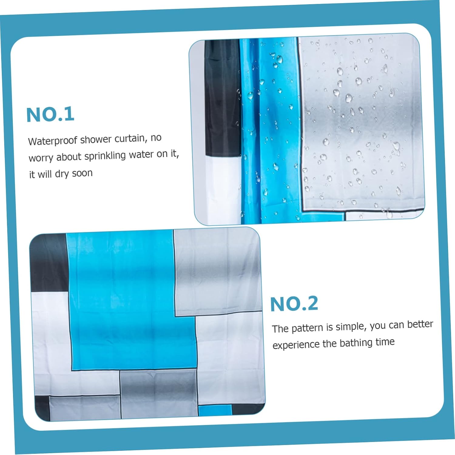 Cabilock 3pcs Geometric Shower Curtain Polyester Bath Drape Grey and Blue Shower Curtain Water Resistant Shower Minimalist Stripe Shower Bath Curtain Liner Ocean Waterproof Curtain (Assorted Colorx