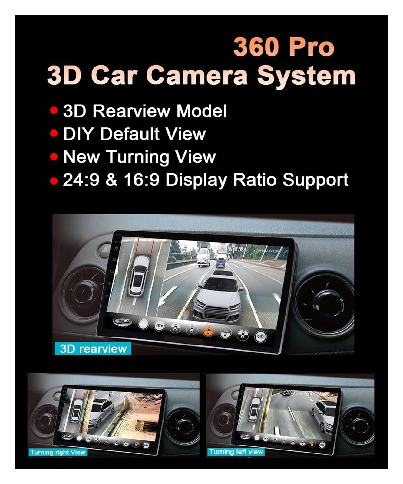 Caméra Arrière Caméra Panoramique HD 1080P 360 Avec Clé USB 128G, Vue 3D À Œil D'oiseau Avec WDR, Balance Des Blancs Automatique Étanche Camera de Recul pour Voiture