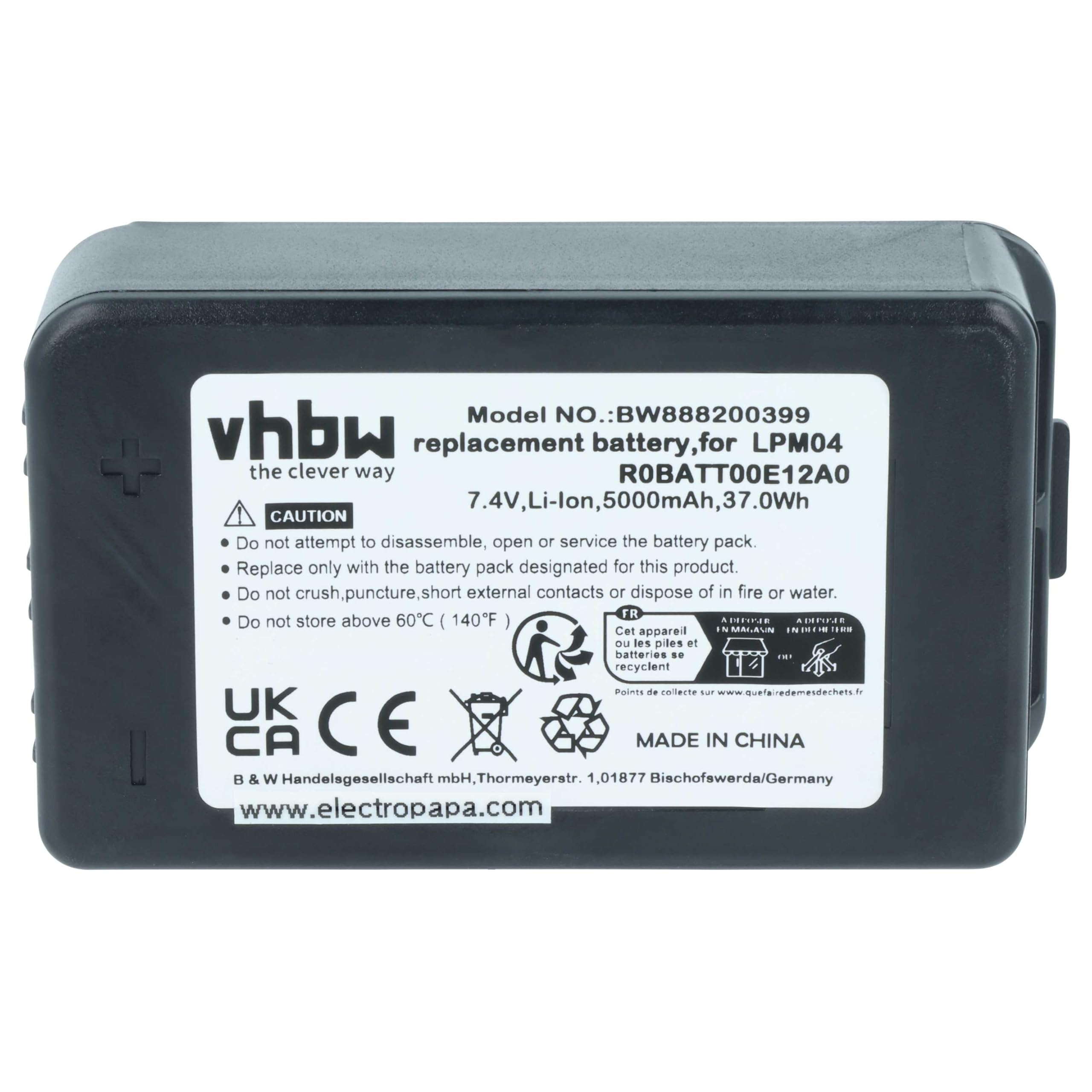 vhbw 2X batería reemplaza Autec R0BATT00E12A0, LPM04 para Mando a Distancia Industrial (5000 mAh, 7,4 V, Li-Poli) - Negro
