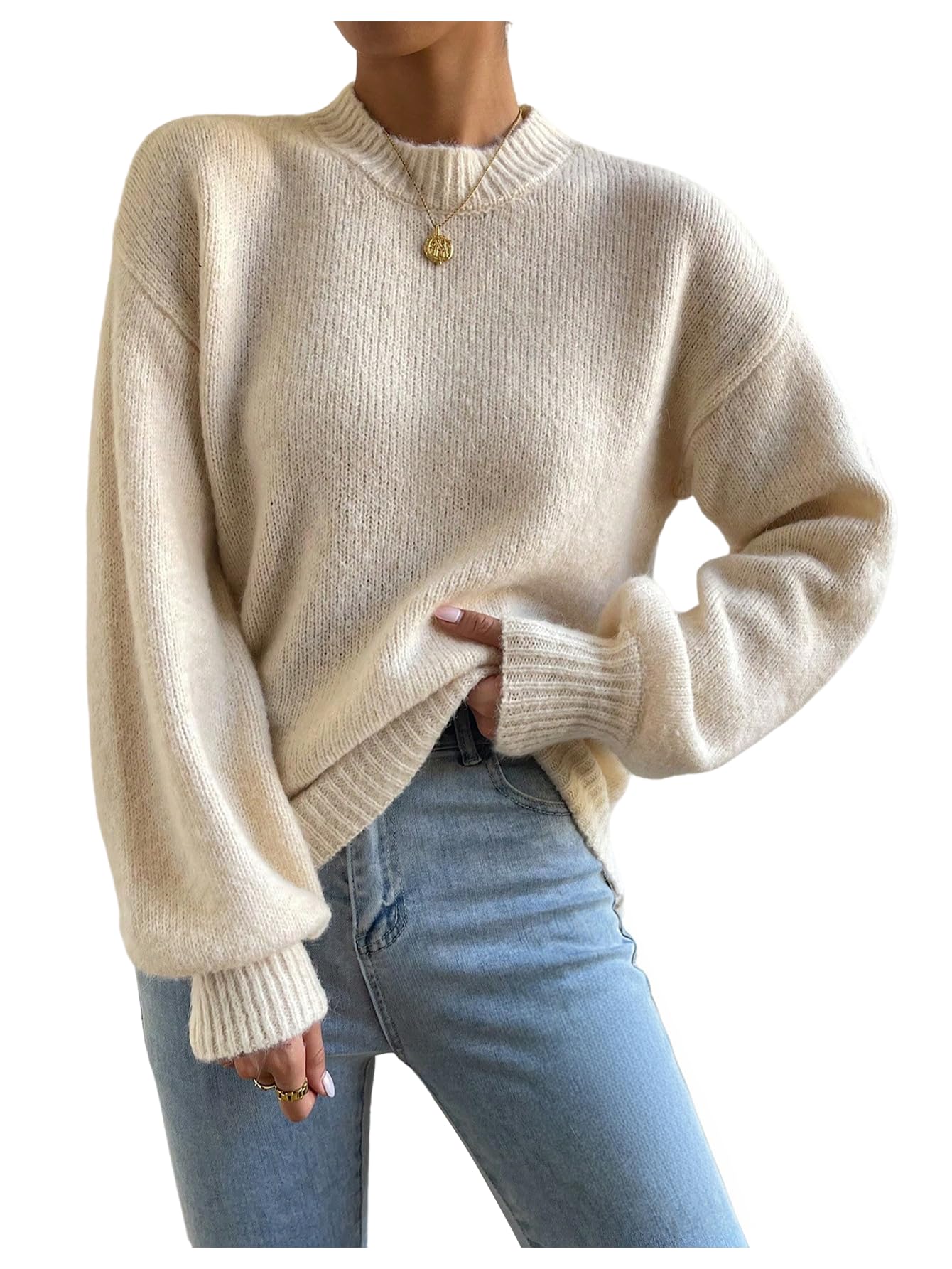 GORGLITTER Womens Crewneck Fall Sweaters 2025 Cozy Fashion Holiday Cute Long Sleeve Lightweight Pullover Sweaters