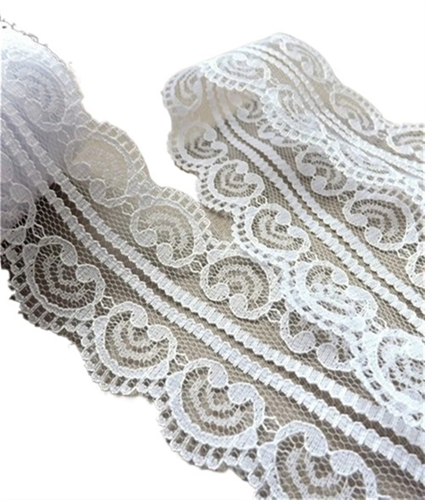Cinta Encaje Vintage Cinta de encaje bordada 10 yardas, color blanco y negro, for prendas, diademas, decoración bodas fiestas, accesorios bricolaje(White width 50mm)