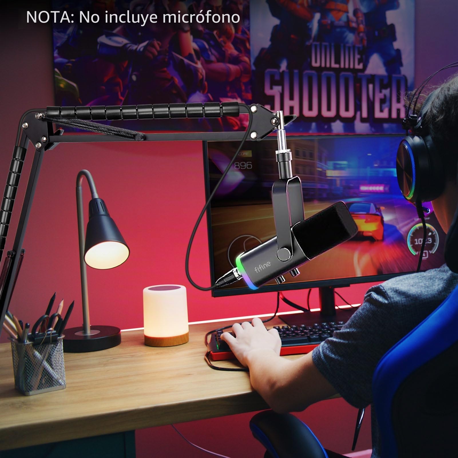 SUNMON Fifine AM8 XLR Soporte de Micrófono, Brazo Universal de Escritorio con Fifine K688, PodMic, HyperX QuadCast, Blue Yeti, Shure MV7+ y Mayoría de los Micrófonos