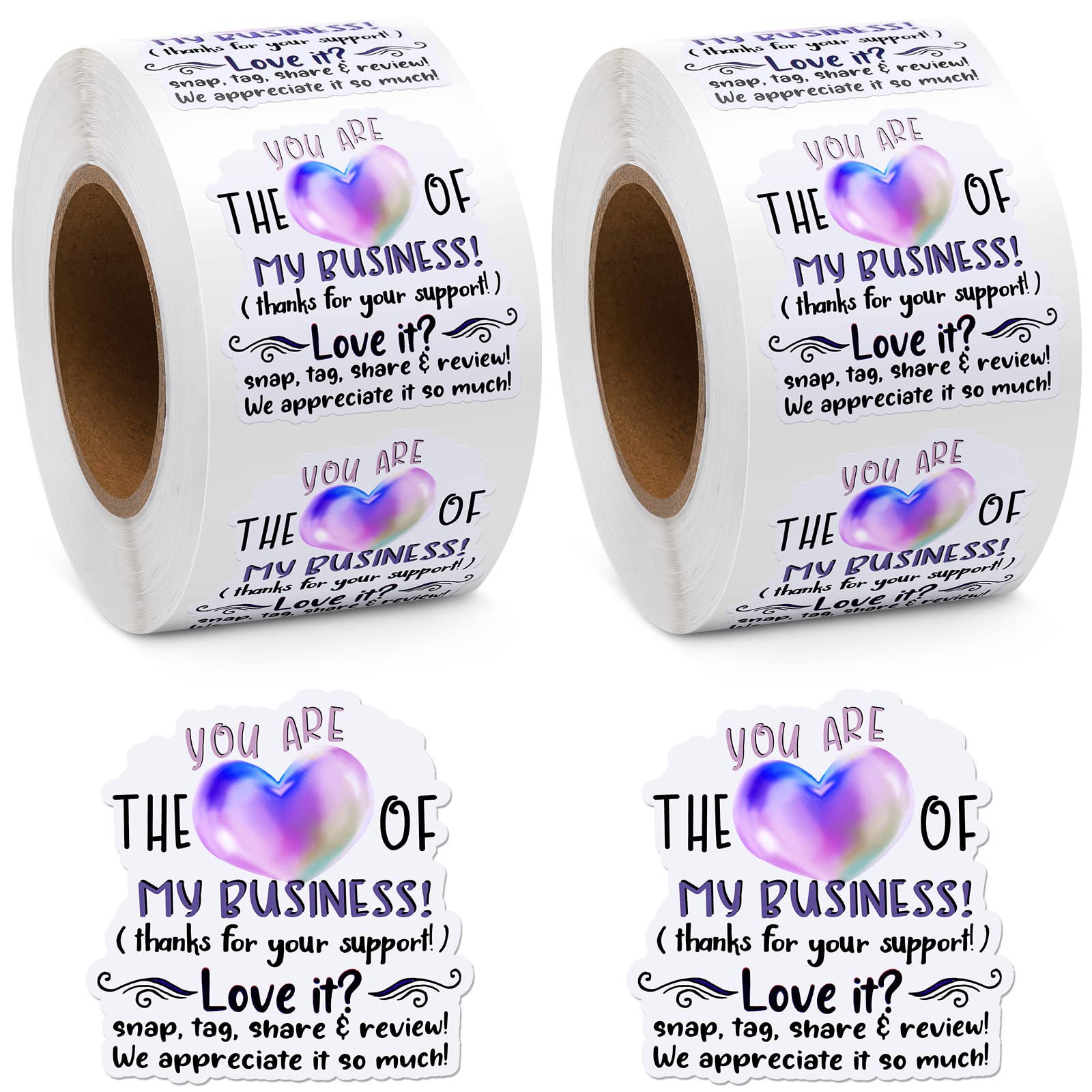 Eaasty 1000 Pcs 1.5" Thank You Stickers Small Business You are the Heart of My Business Holographic Label Roll Self-Adhesive Sticker Packaging Seal