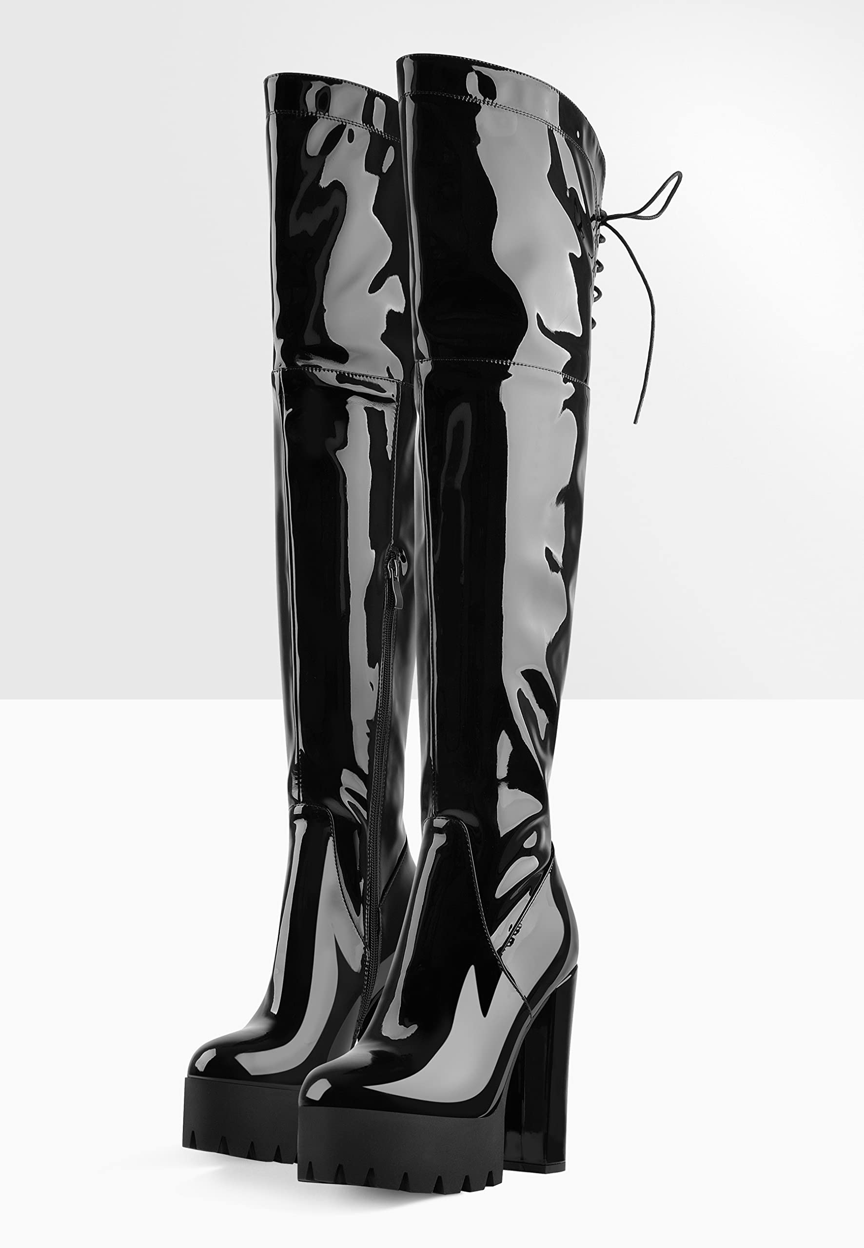 Only maker Damen Overknee High Heels Plateau Stiefel mit Blockabsatz Profilsohle