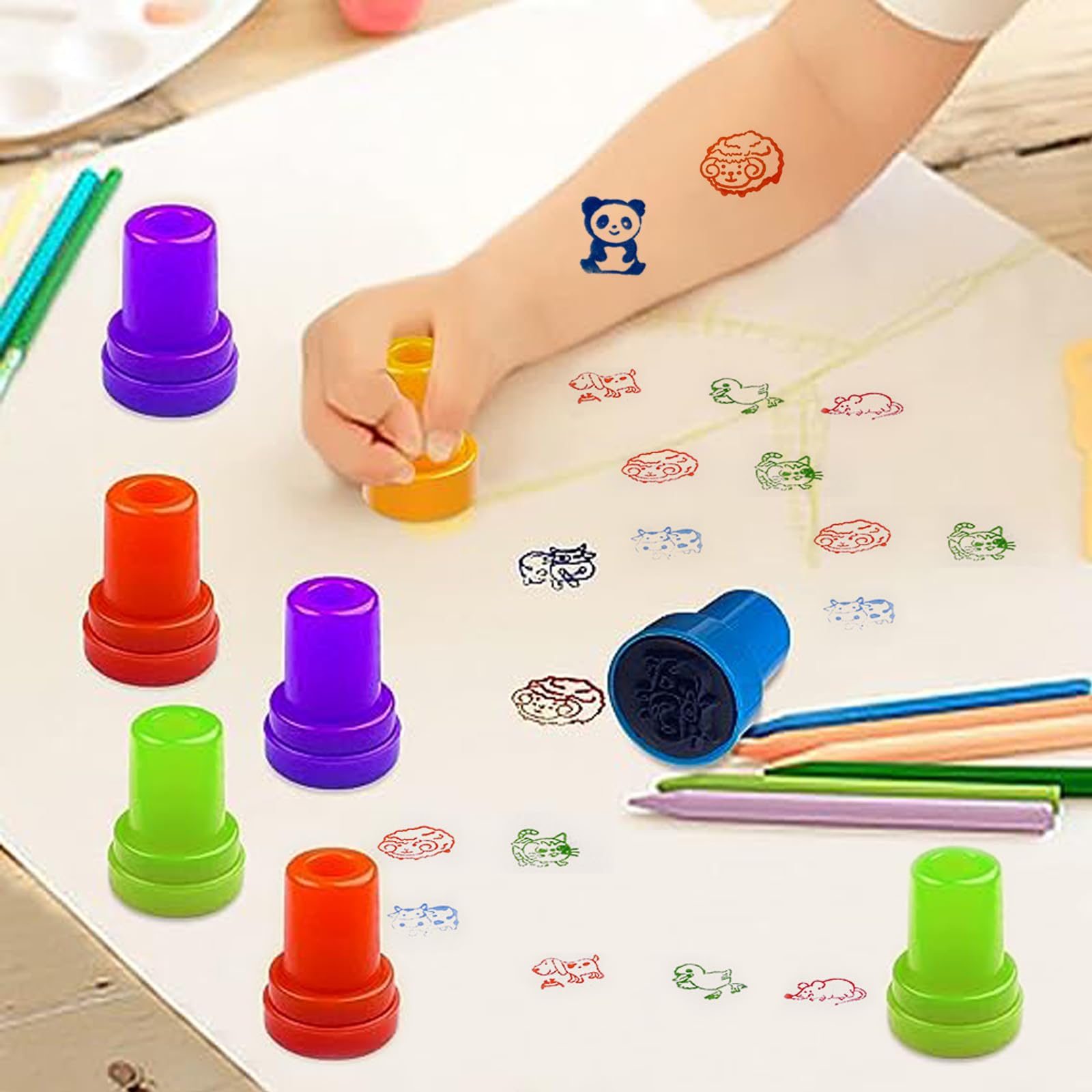 Nutabevr 30 Piezas 5 Colores Disponibles Animals Stamps Conjunto Sellos,Sellos infantiles colores,para Jugar sobre Papel Juguetes Artesanales, Fiesta Infantil Premios Escolares Regalo de Cumpleaños