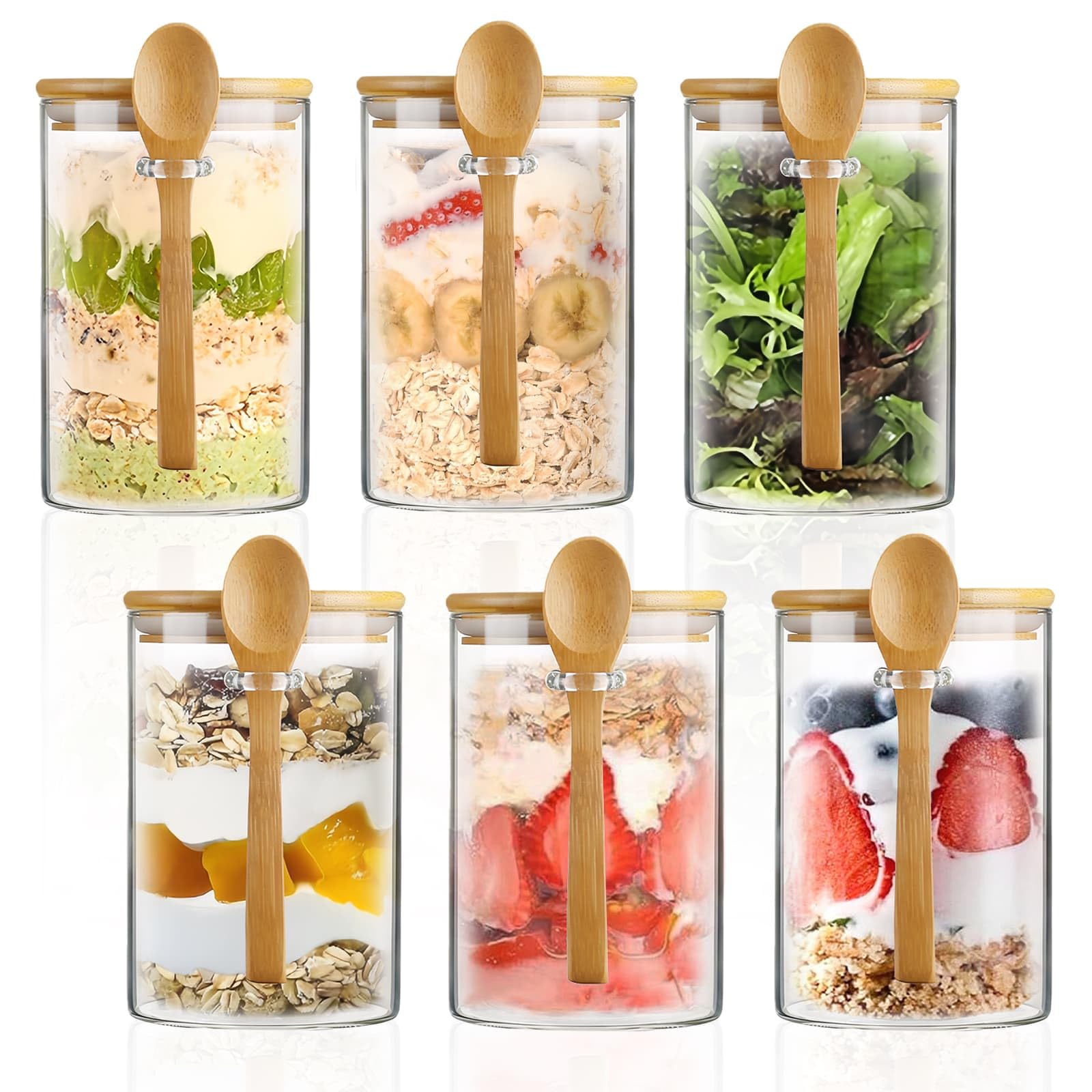 Overnight Oats Jar with Lids and Spoon 6 Pack, 500ml/17.6oz Oats Container