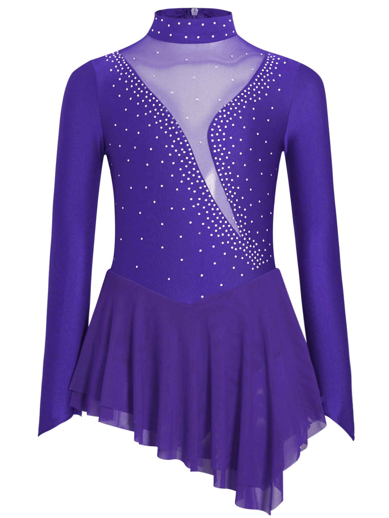 MSemis Vestido Patinaje de Manga Larga para Niña Leotardos de Danza Maillot con Falda Gimnasia Rítmica con Pedrería Brillante Disfraz de Bailarina 4-16 Años — view 24