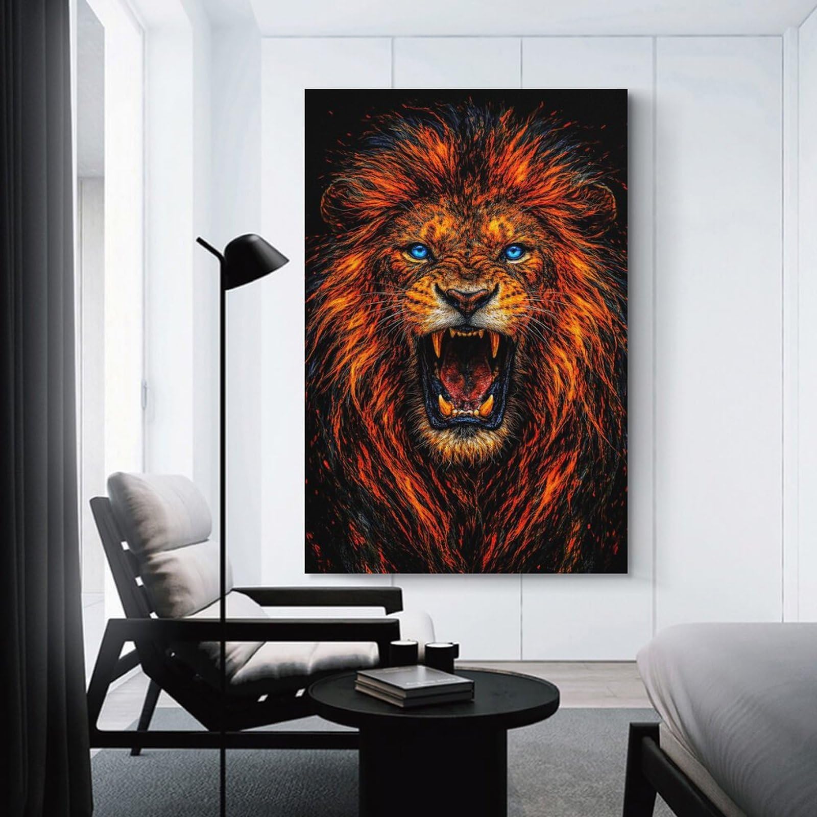 Junmoney Decorative Wall Artwork Roaring Lion with Fiery Mane, 08x12inch(20x30cm), for Calm Bedrooms, Home Corners Or Flats, An Easy Wall Refresh for Bedrooms