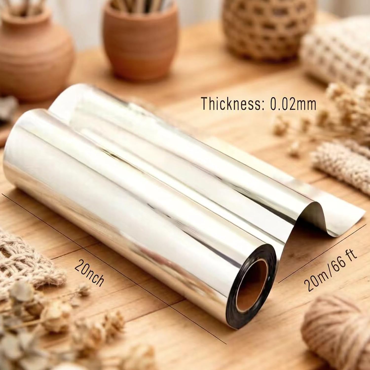 Aluminum Foil Sheet Roll, 12" x 33 Feet, 0.02mm Thick Metal Flashing for Crafts, DIY Projects, Embossing, Tool Covers, Model Making (Silver) (Silver-12" x 66ft) image 2