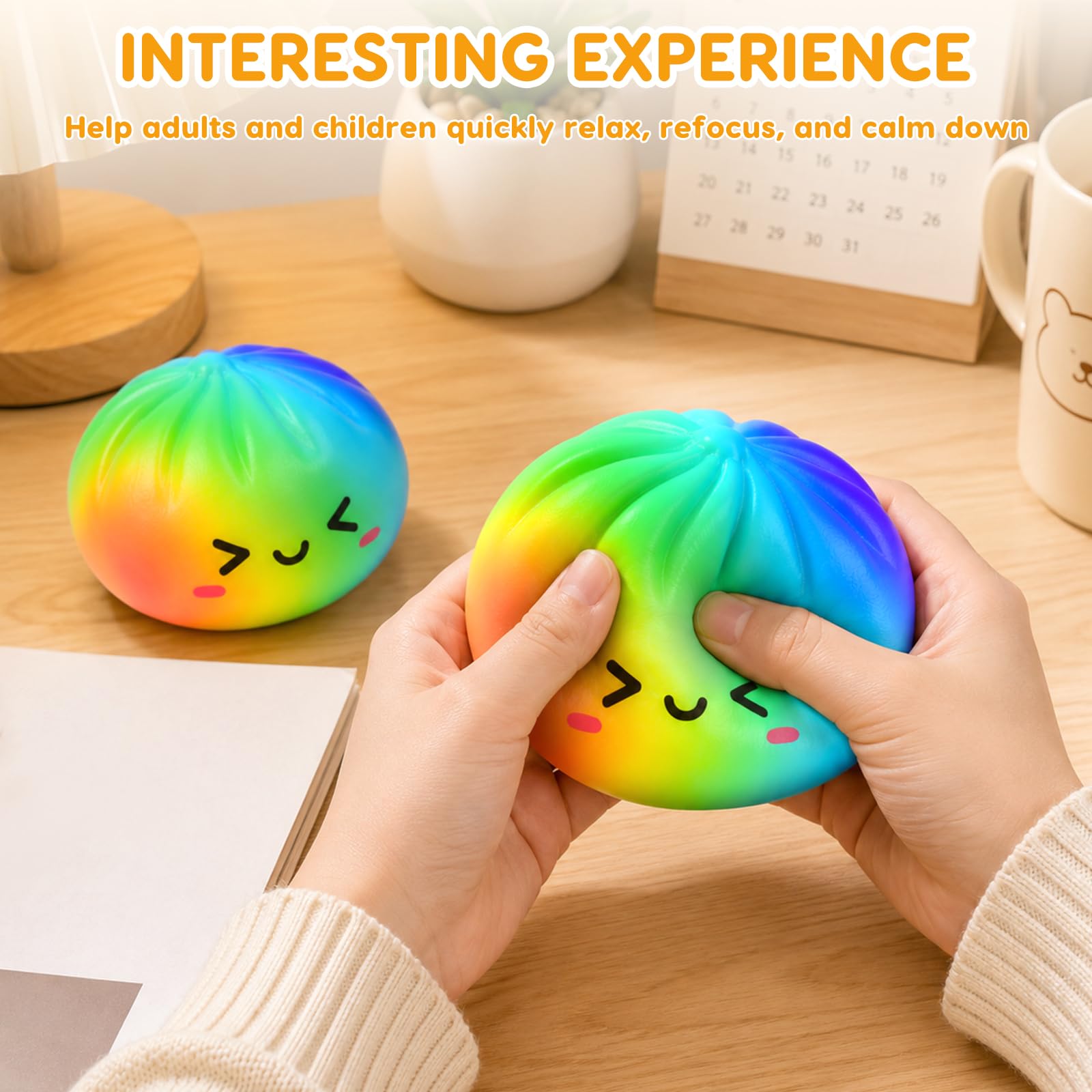 Dumpling Squishy con Vaporiera 9,5 cm, Glitter Squishy Dumpling Mystery, Giocattolo Anti-Stress, Slow Rising Bao Bun Balla Antistress per Bambini e Adulti (Rainbow)