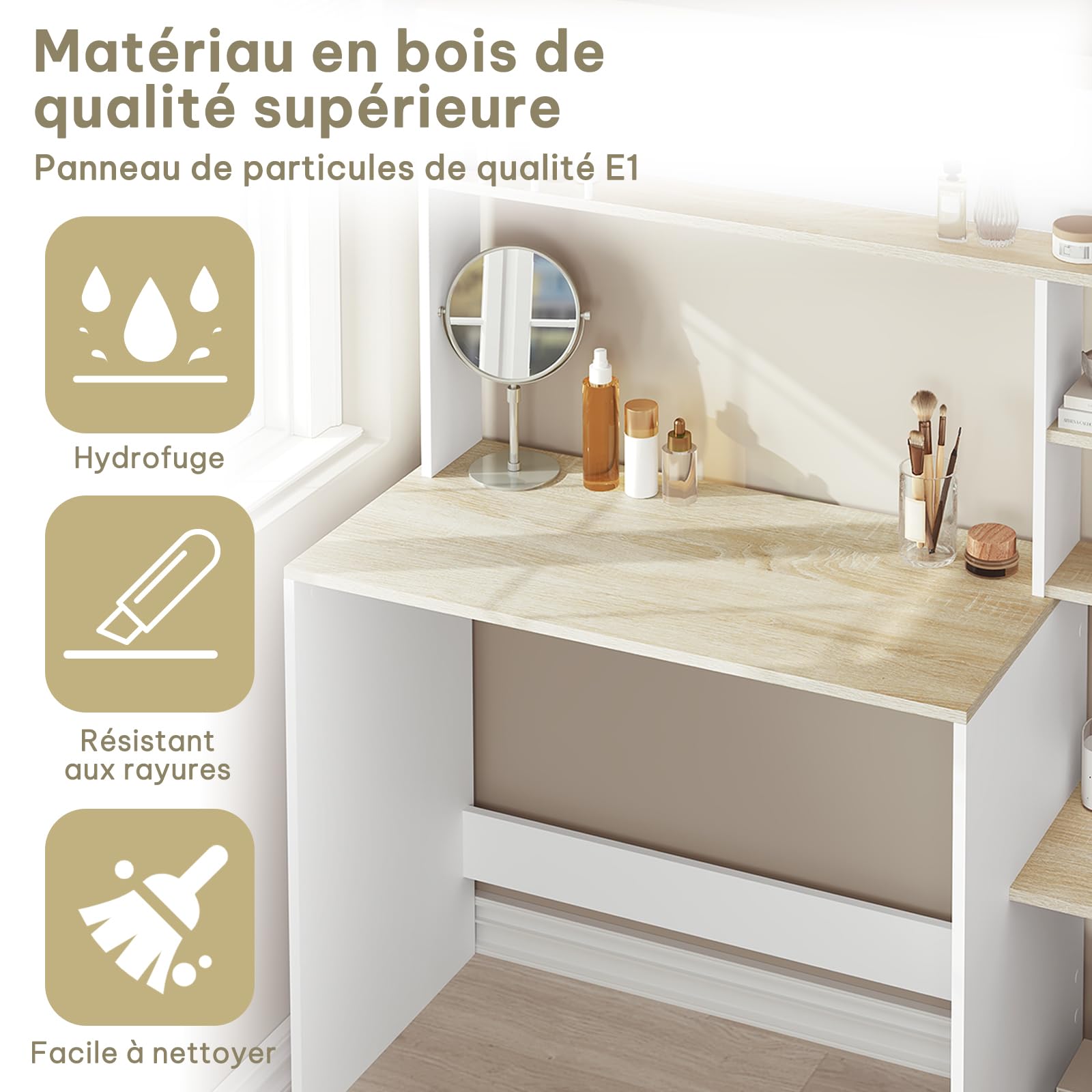 eSituro Bureau avec Étagères, 113x45x139 cm, Blanc et Chêne